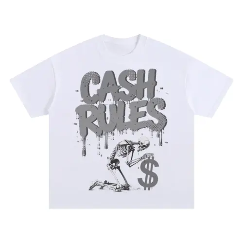 Cash Rules Oversized White Graphic Tee