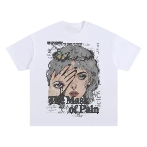 The Mask Of Pain Oversized White Graphic Tee