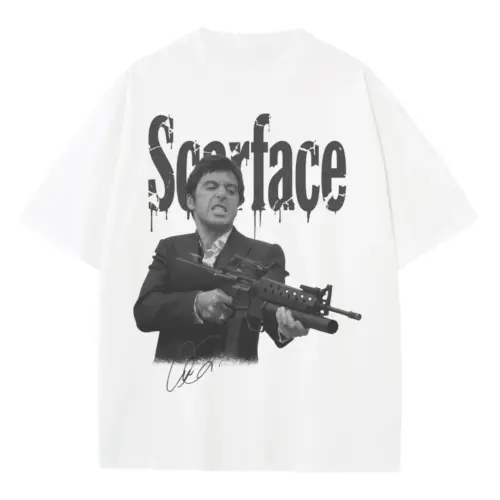 Scarface 'Machine Gun' Heavyweight Oversized White Graphic Tee