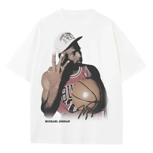 Michael Jordan Three Fingers Up Heavyweight Oversized White Graphic Tee