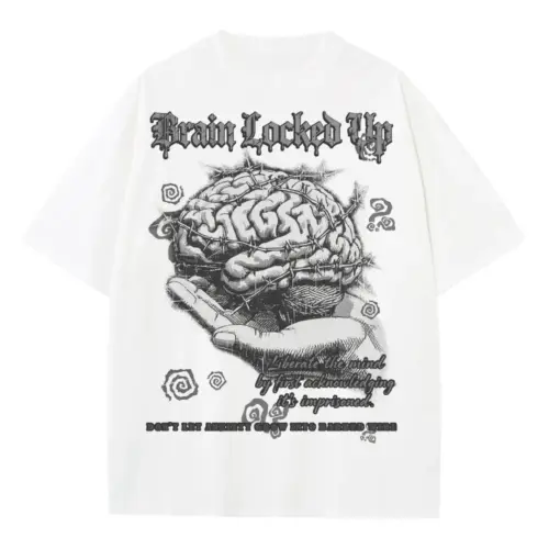 Brain Locked Up Heavyweight Oversized White Graphic Tee