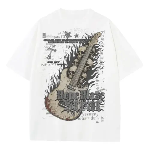 Grim Riff Inferno Heavyweight Oversized White Graphic Tee