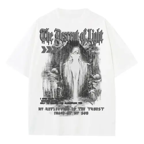 The Descent Of Light Heavyweight Oversized White Graphic Tee
