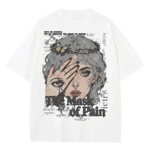 The Mask Of Pain Heavyweight Oversized White Graphic Tee