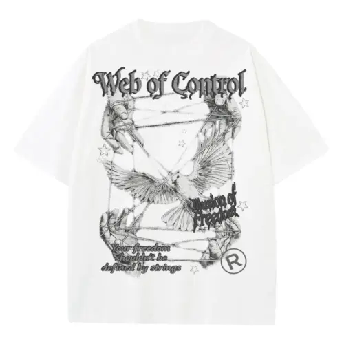 Web Of Control Heavyweight Oversized White Graphic Tee