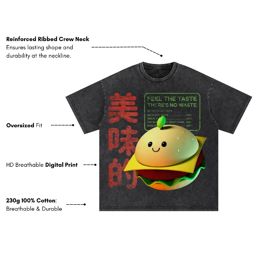 3D Tasty Burger Oversized Acid Wash T-shirt - Image 3