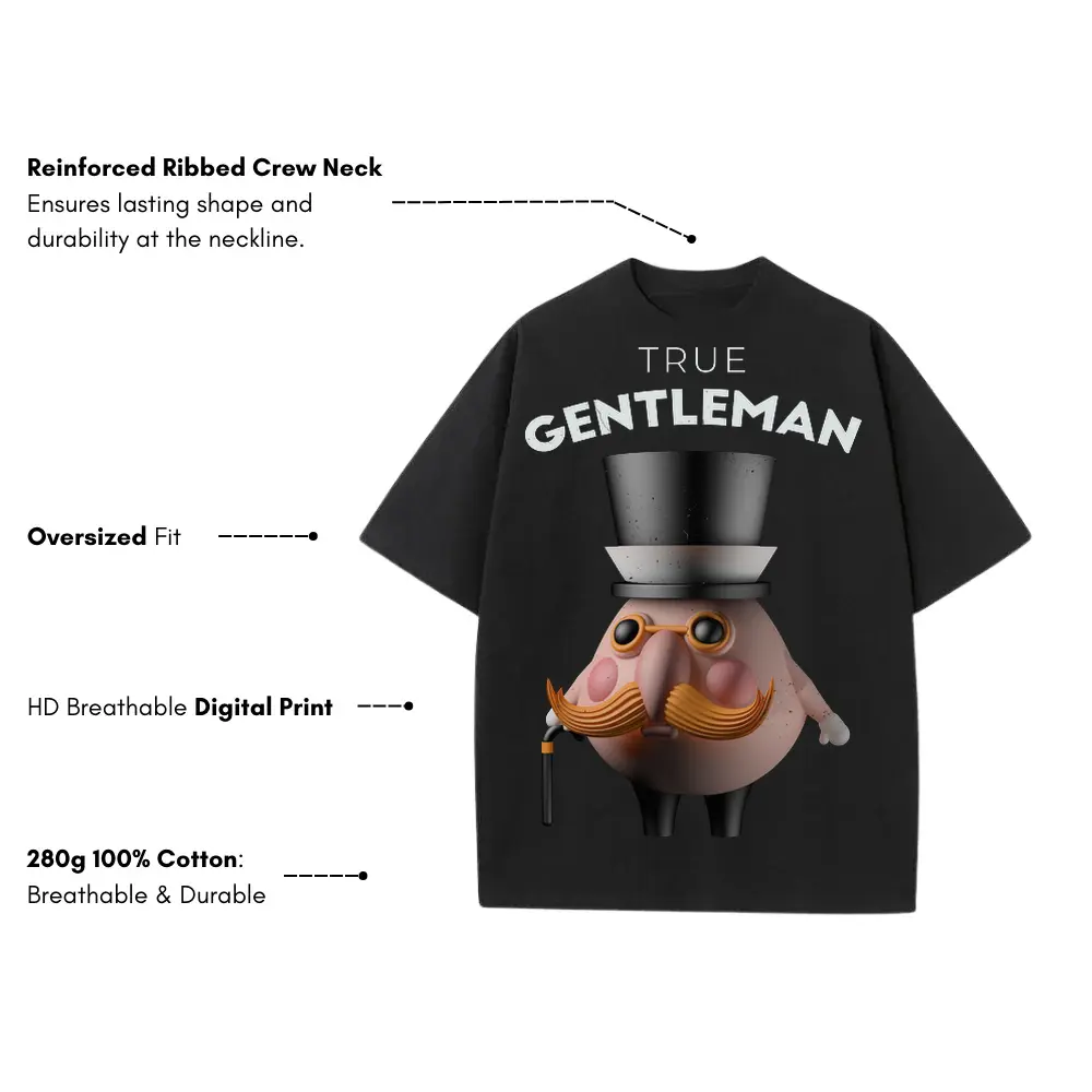 3D Character Gentleman Heavyweight Oversized Black Graphic Tee - Image 3