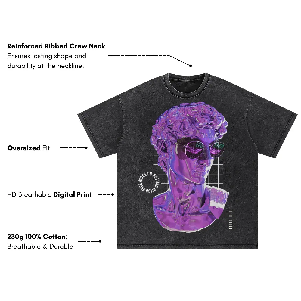 3D Liquid Bitch Face Oversized Acid Wash T-shirt - Image 3