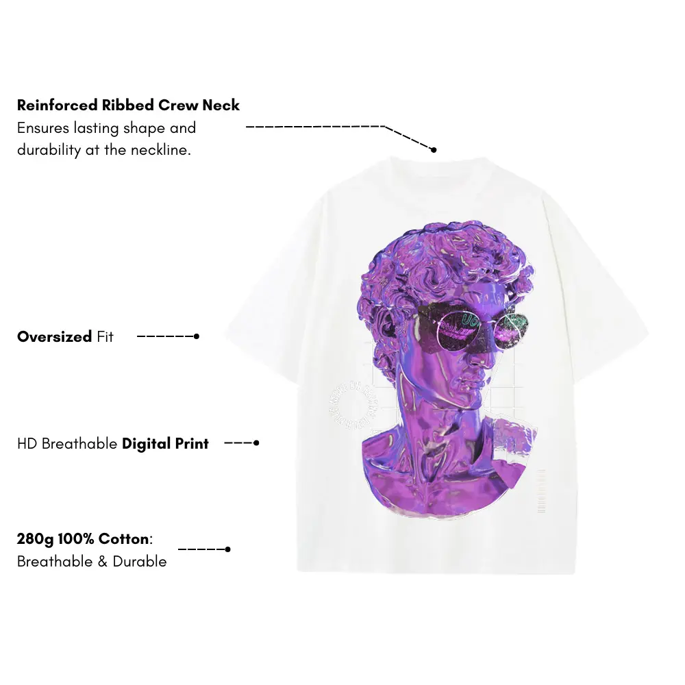 3D Liquid Bitch Face Heavyweight Oversized White Graphic Tee - Image 3