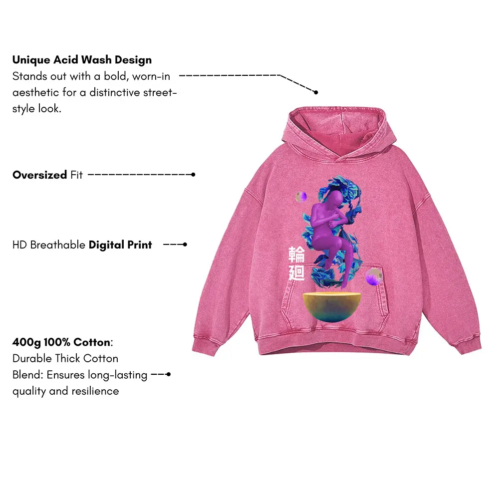 3D Reborn Acid Wash Oversized Pink Hoodie - Image 3