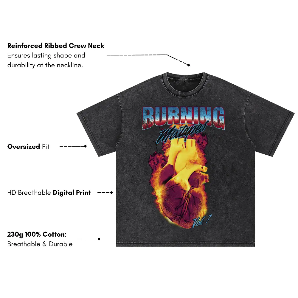90 S Burning Mixtapes Oversized Acid Wash T-shirt - Image 3