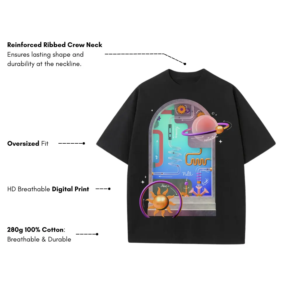 Abstract 3D Heavyweight Oversized Black Graphic Tee - Image 3
