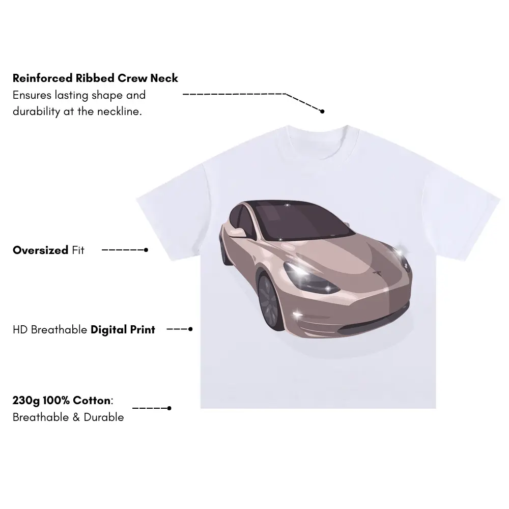Tesla Oversized White Graphic Tee - Image 3