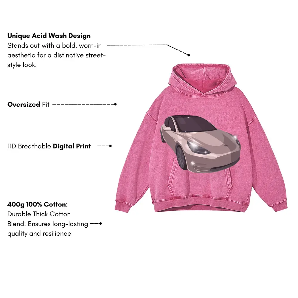 Tesla Acid Wash Oversized Pink Hoodie - Image 3