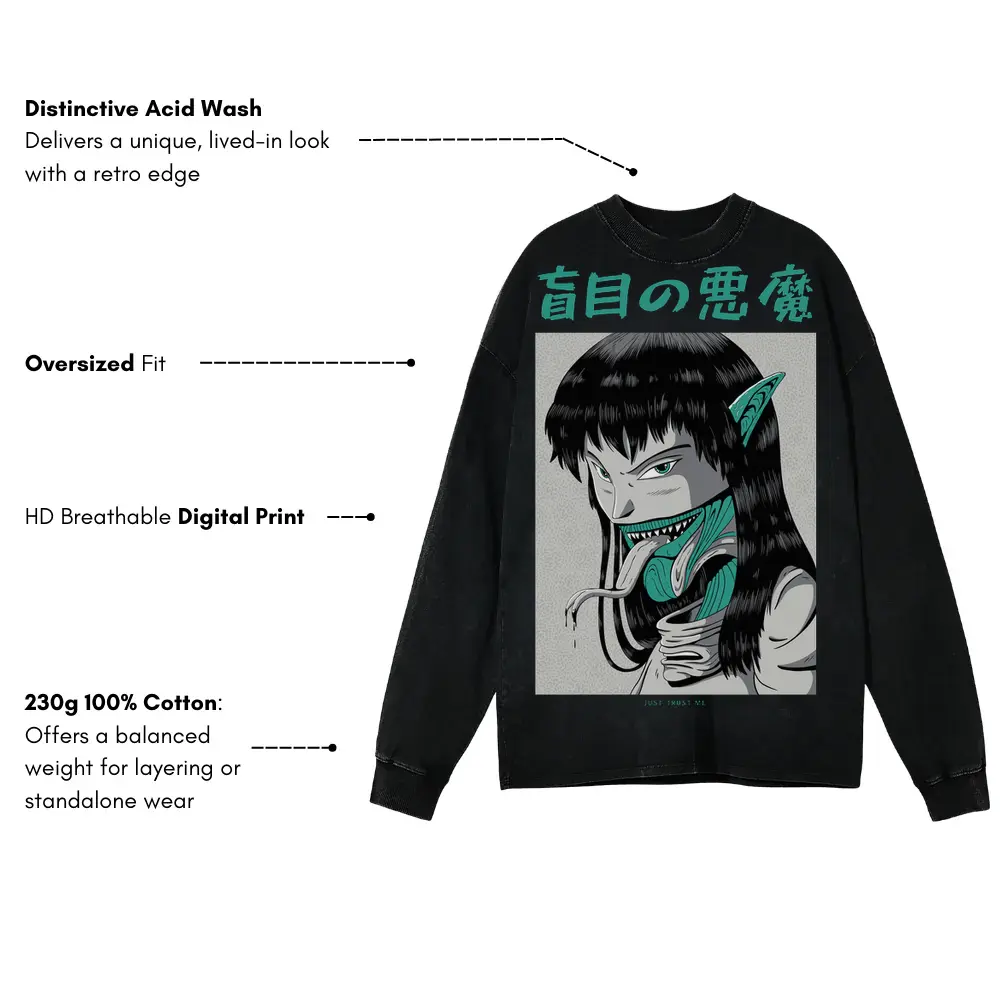 3 Acid Wash Oversized Long Sleeve Shirt - Image 3