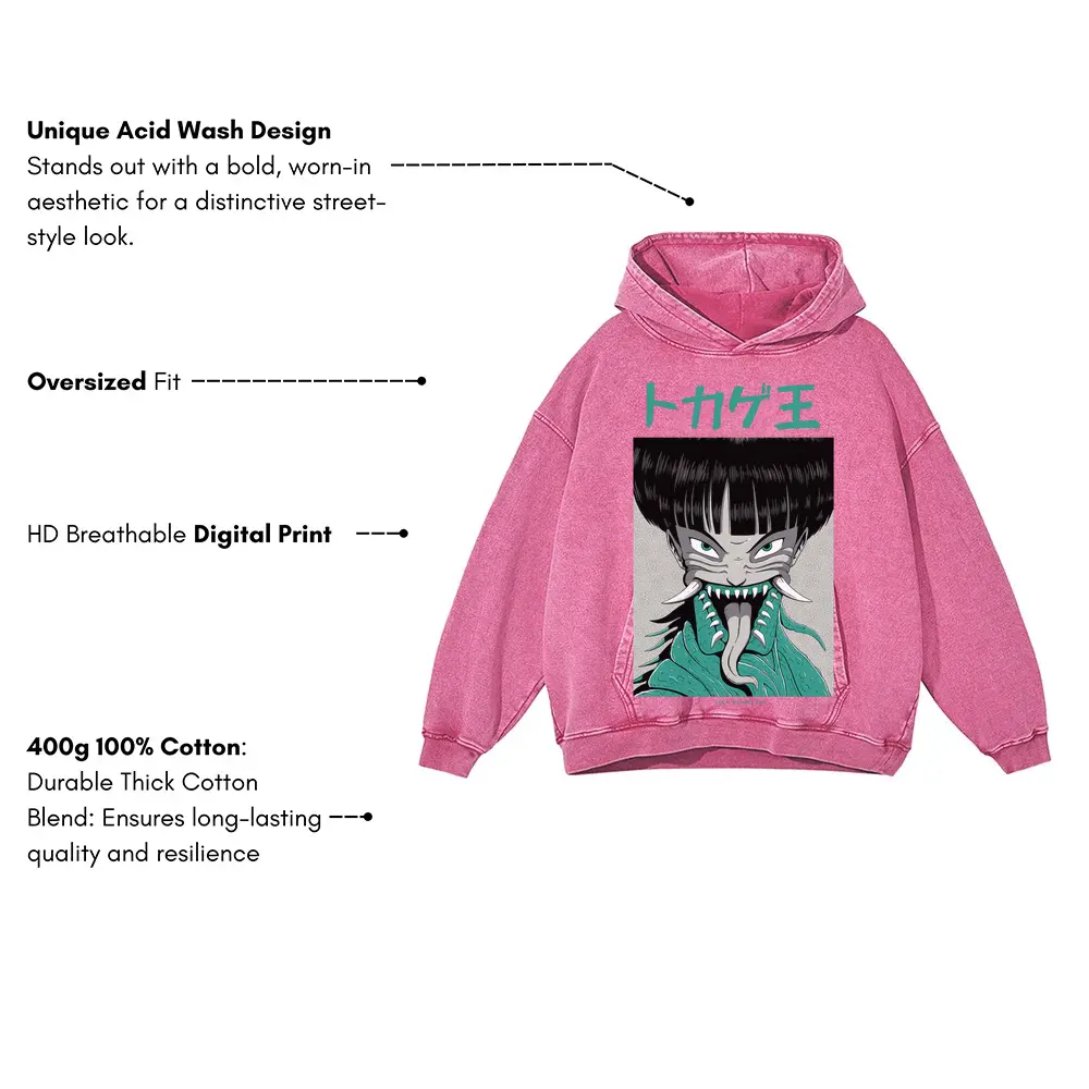 7 Acid Wash Oversized Pink Hoodie - Image 3