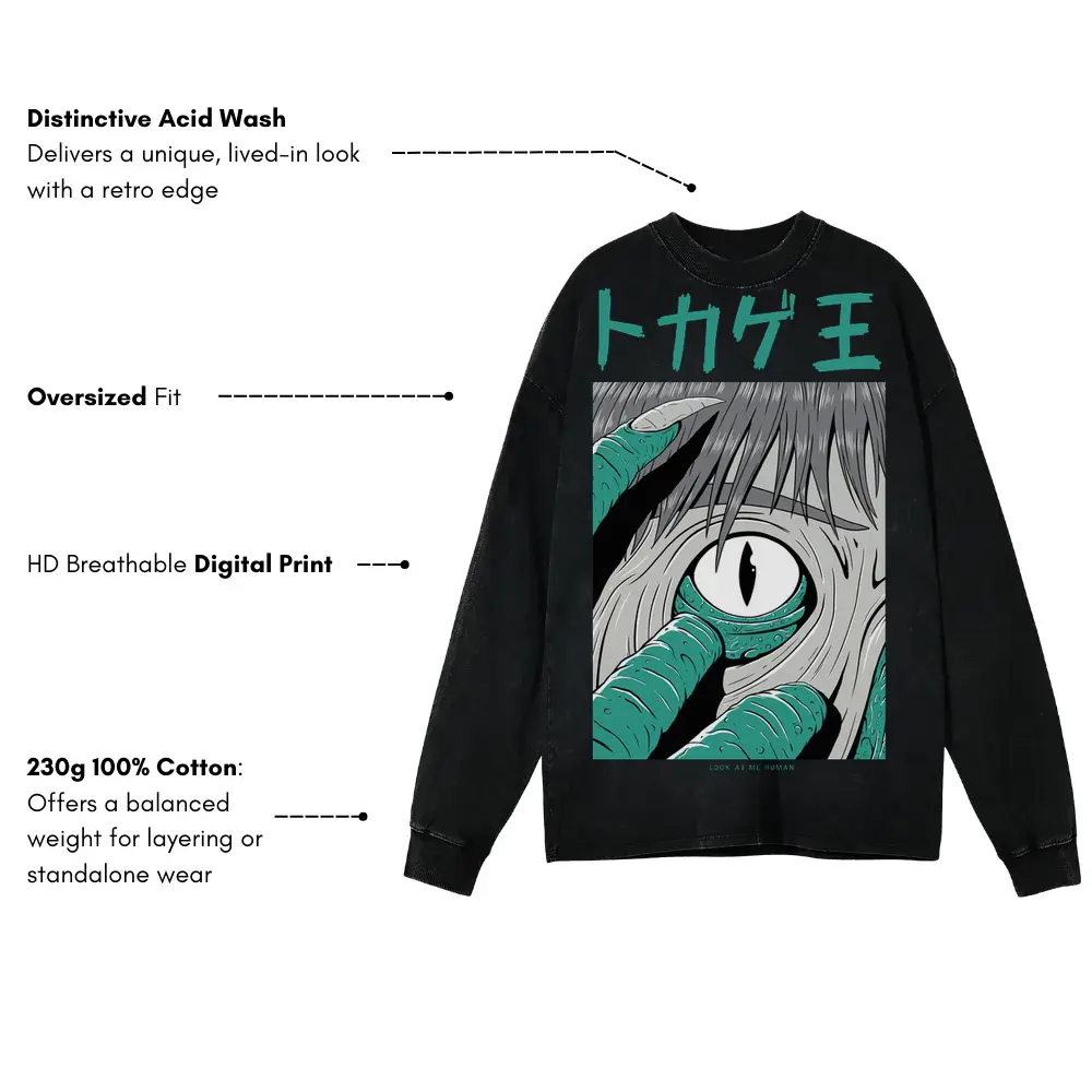 9 Acid Wash Oversized Long Sleeve Shirt - Image 3