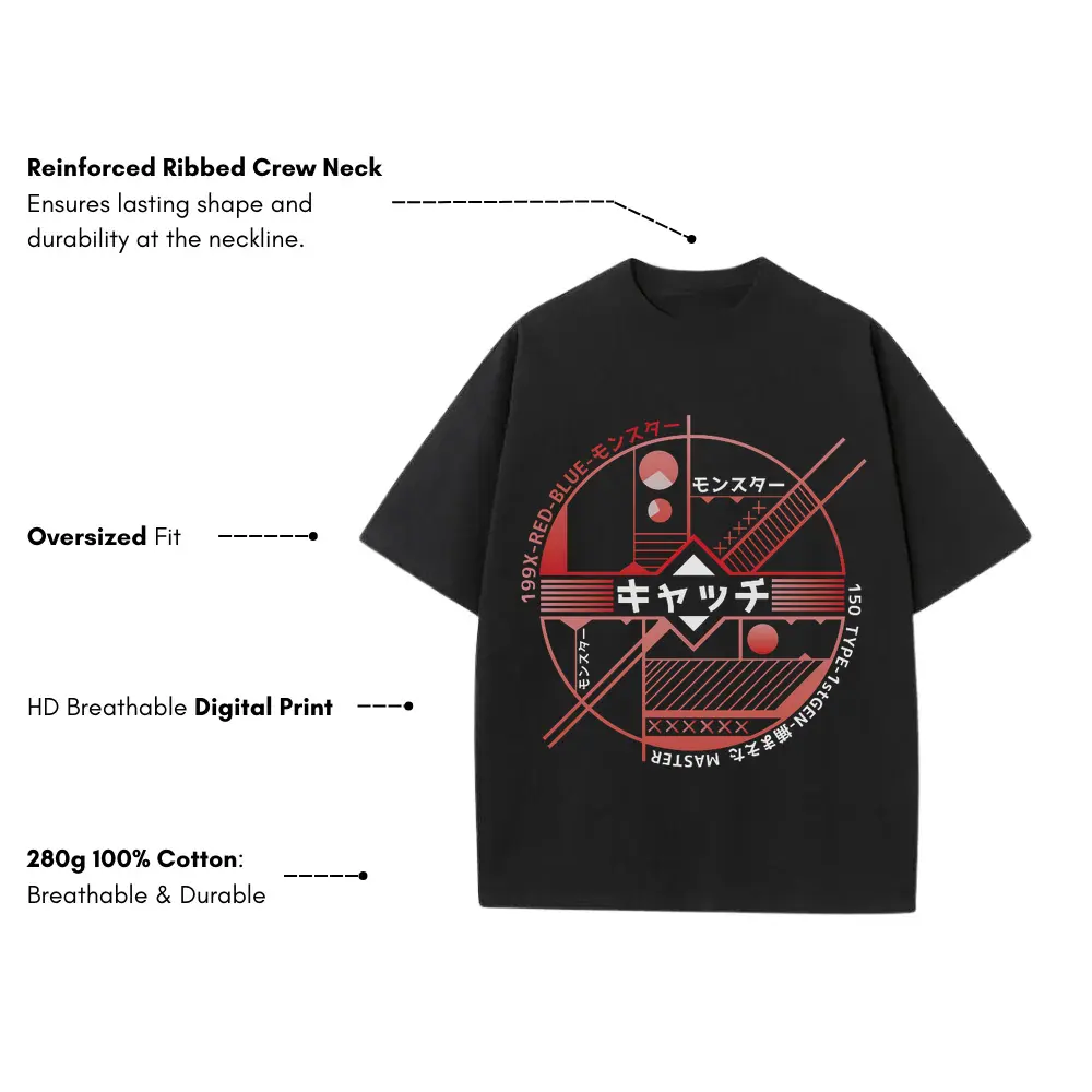 Abstract Machine Heavyweight Oversized Black Graphic Tee - Image 3