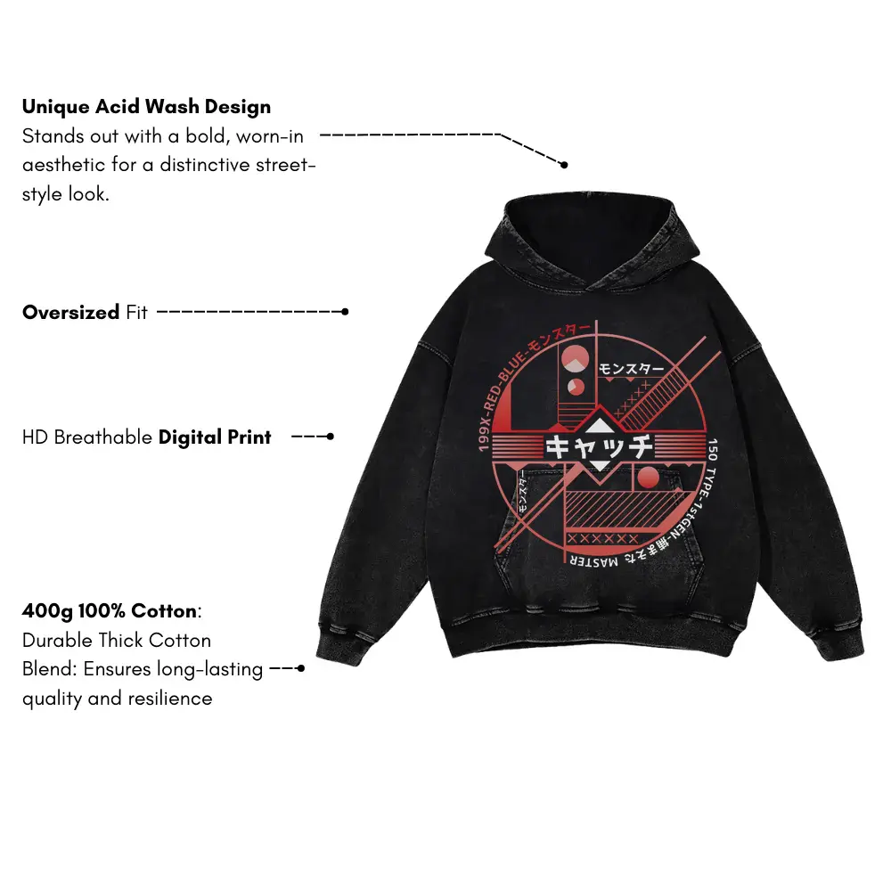 Abstract Machine Acid Wash Oversized Hoodie - Image 3