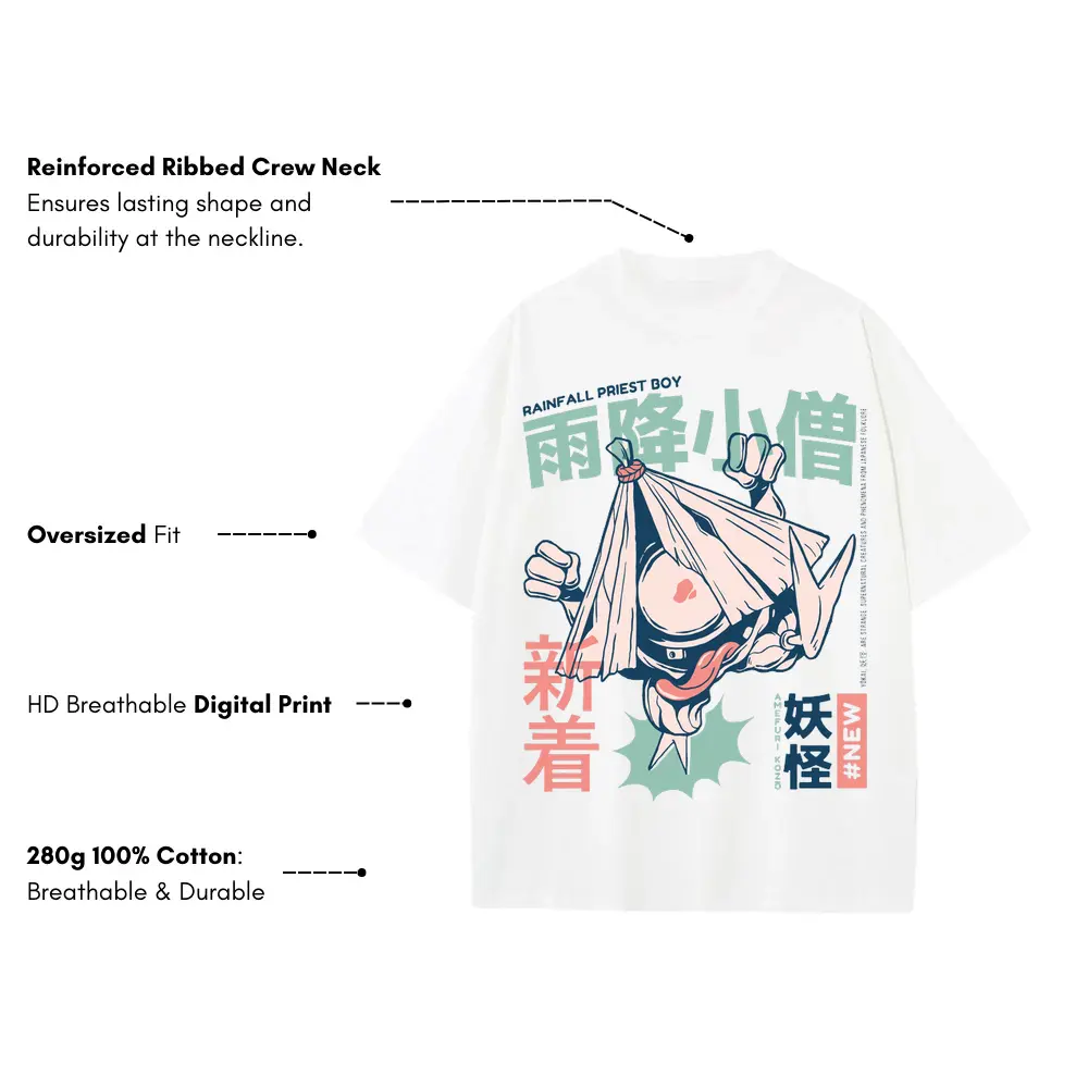 Amefuri Kozo Yokai Heavyweight Oversized White Graphic Tee - Image 3