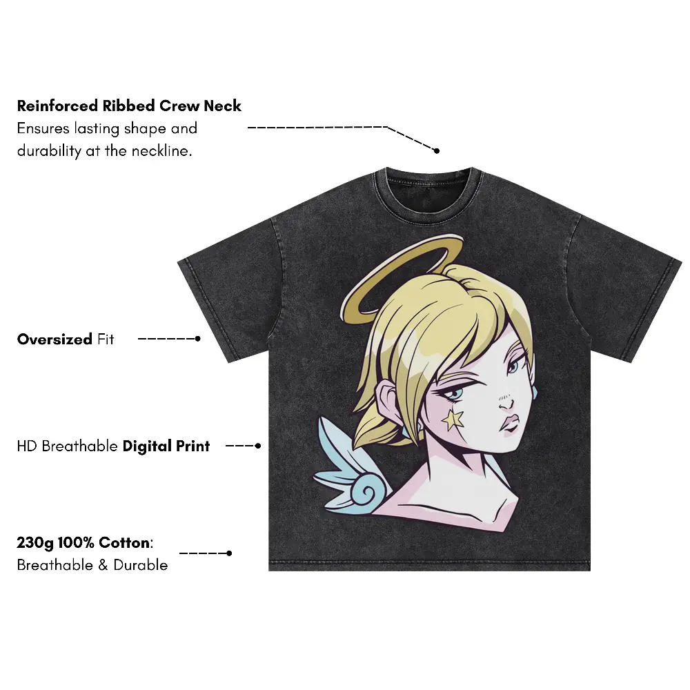 Angel Girl Anime Oversized Acid Wash T-shirt - Image 3