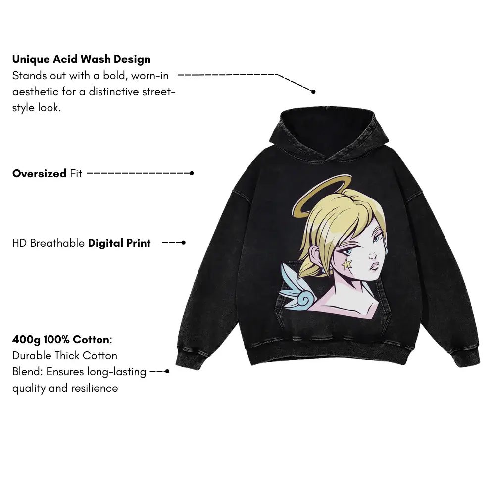 Angel Girl Anime Acid Wash Oversized Hoodie - Image 3