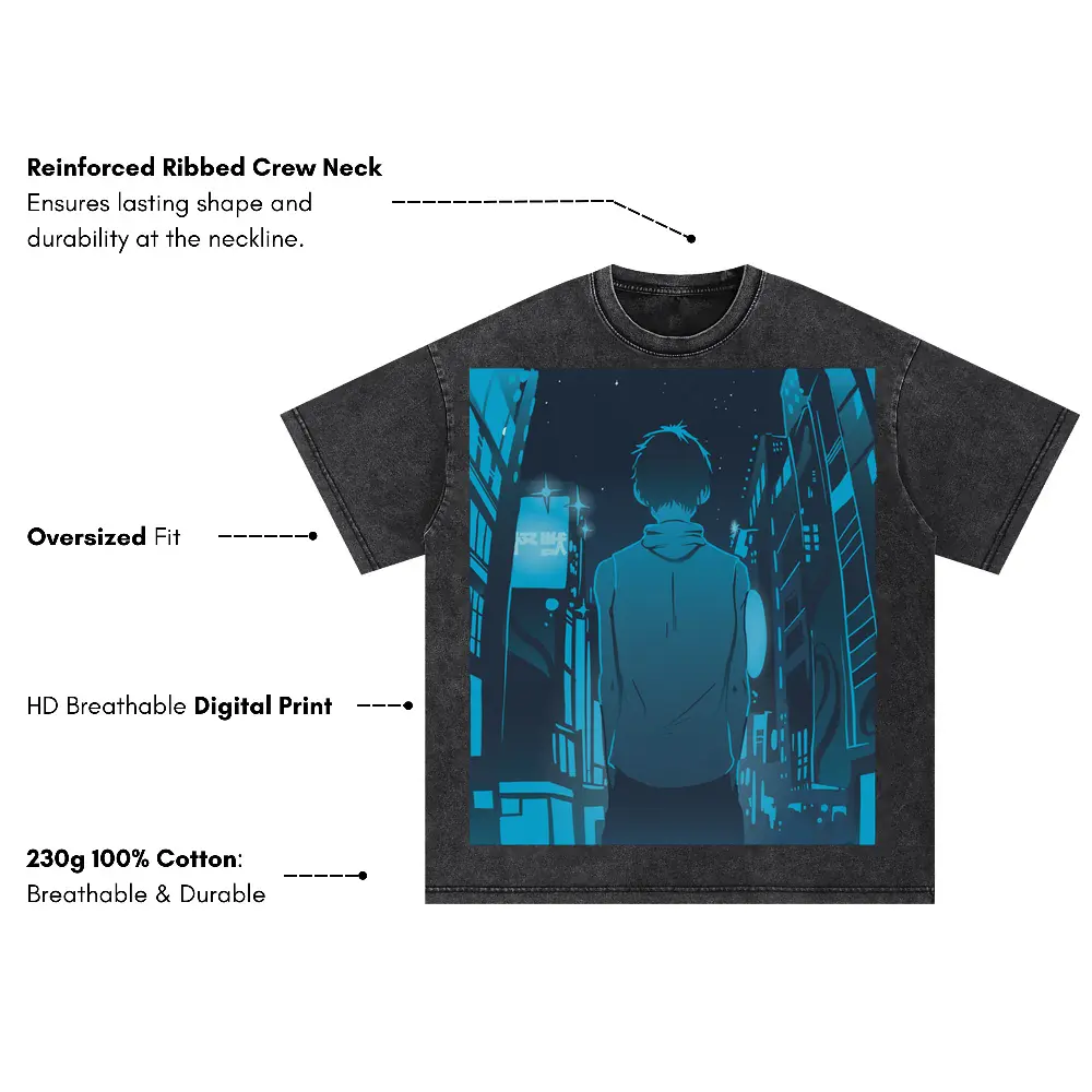 Anime City Walk Oversized Acid Wash T-shirt - Image 3