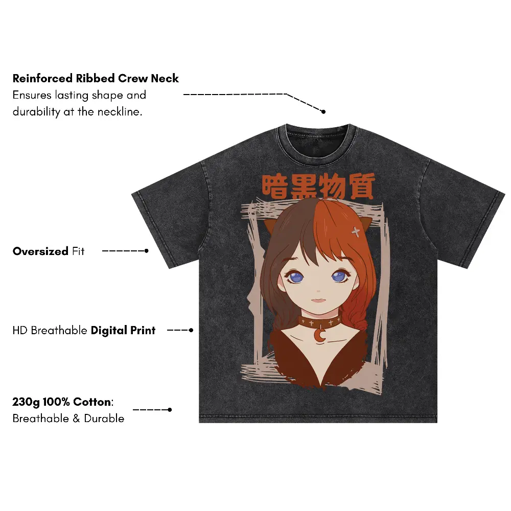 Anime Dark Girl Oversized Acid Wash T-shirt - Image 3