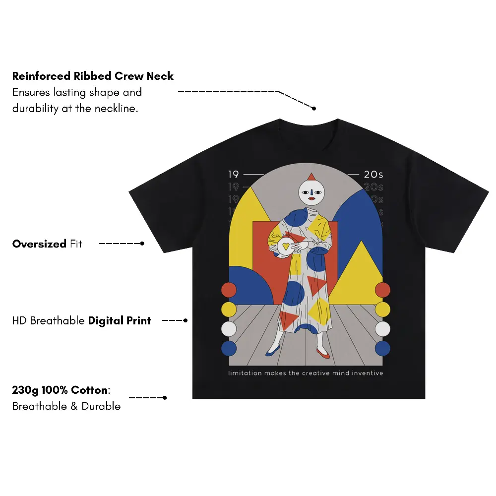 20 S Bauhaus Oversized Black Graphic Tee - Image 3