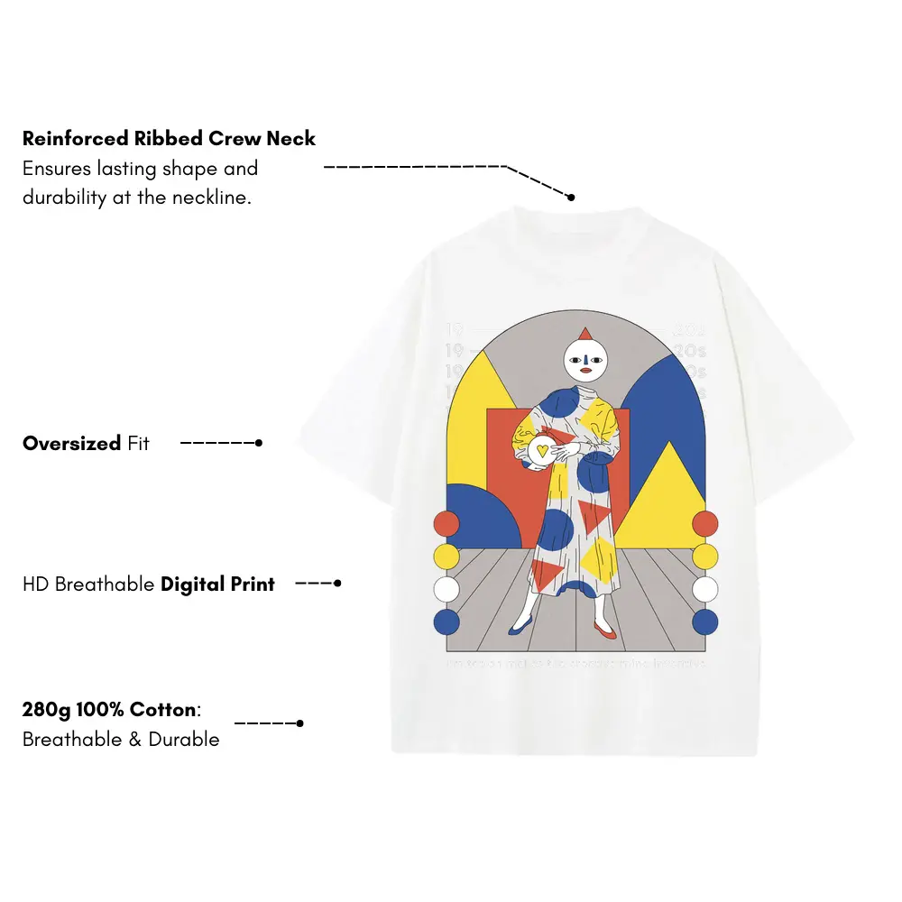 20 S Bauhaus Heavyweight Oversized White Graphic Tee - Image 3