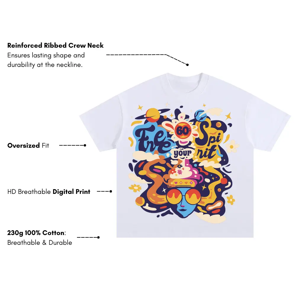 60 S Hippie Oversized White Graphic Tee - Image 3