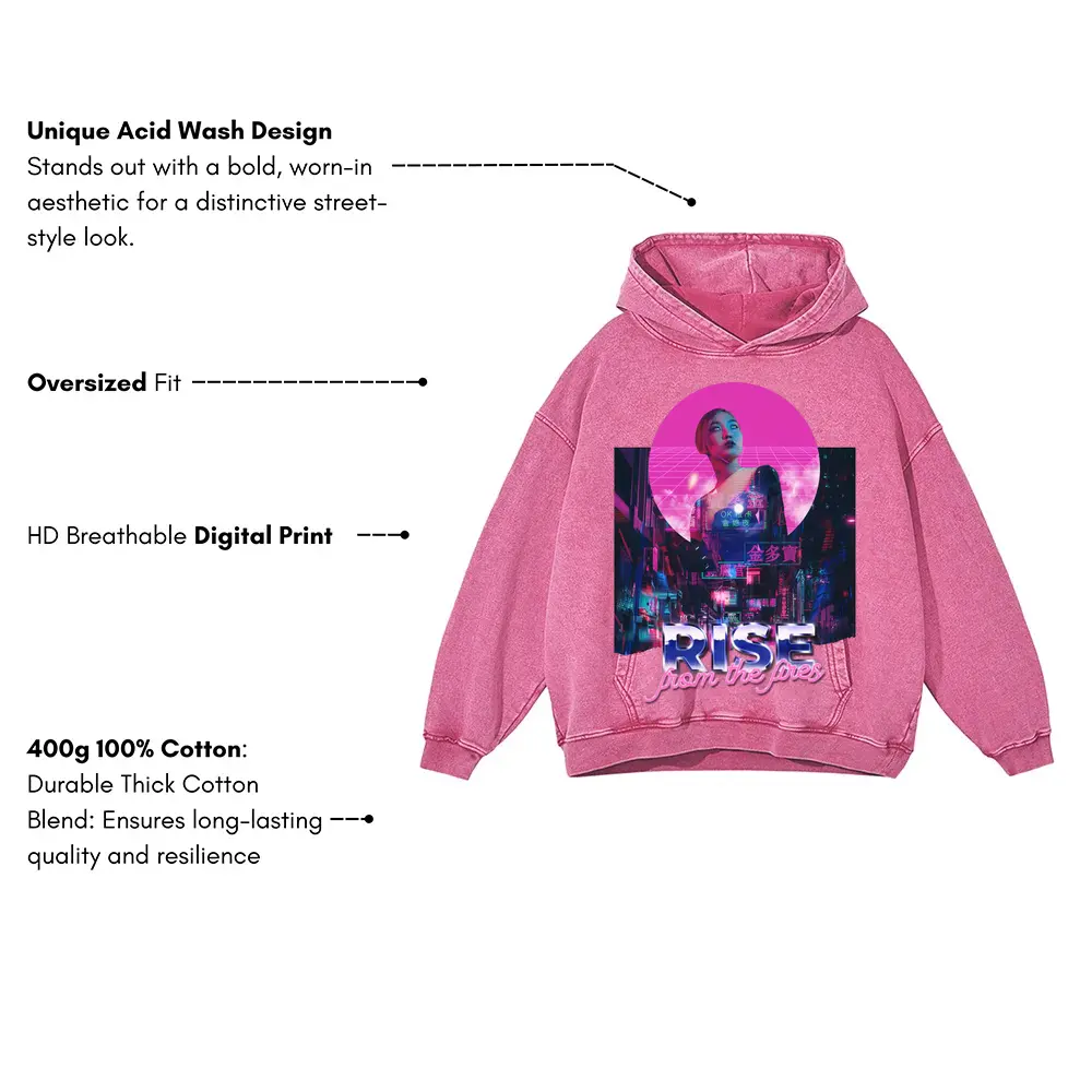 80 S Runner Acid Wash Oversized Pink Hoodie - Image 3