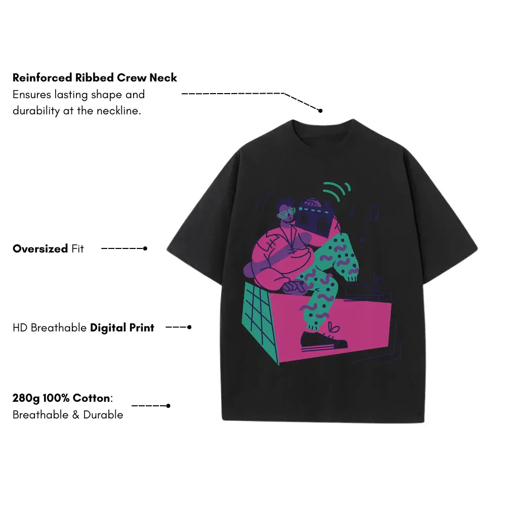 80 Scharacter Heavyweight Oversized Black Graphic Tee - Image 3