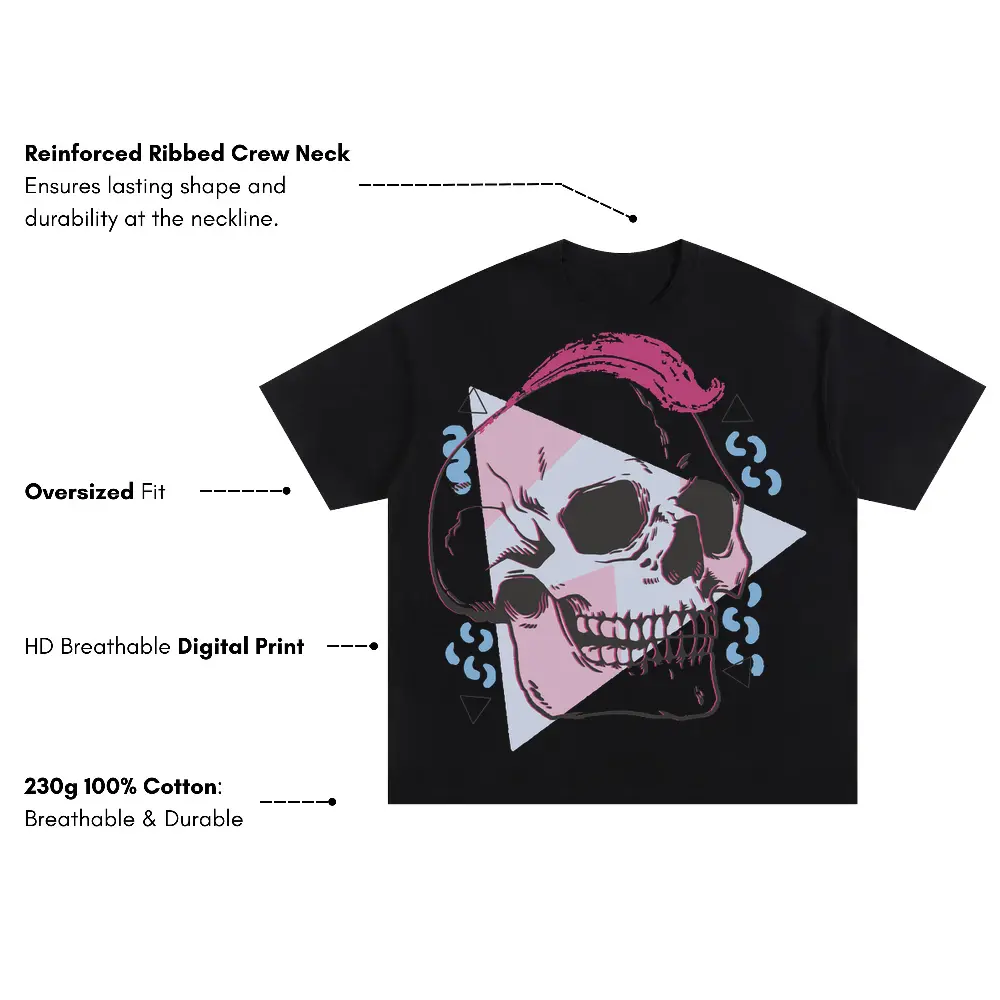90 S Skull Design Oversized Black Graphic Tee - Image 3
