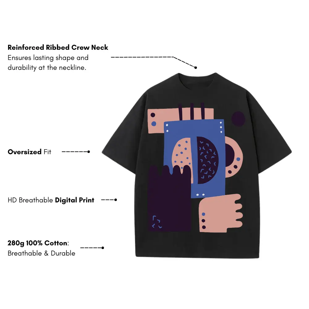 Abstract Coffee A Heavyweight Oversized Black Graphic Tee - Image 3