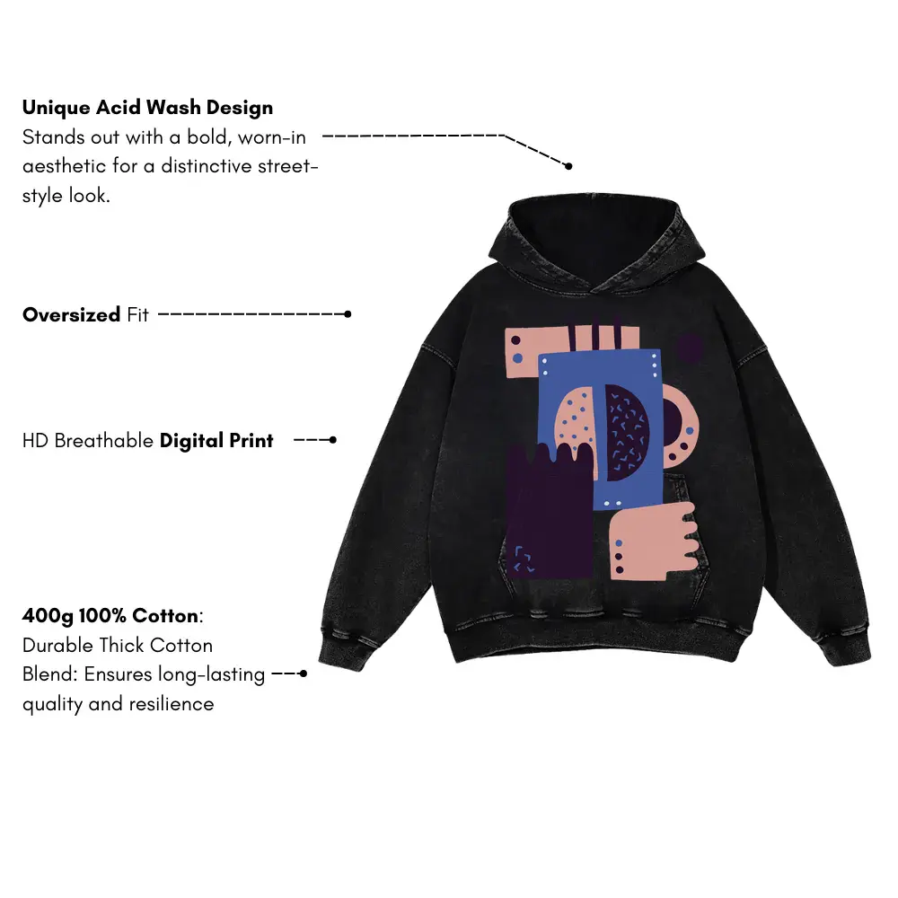 Abstract Coffee A Acid Wash Oversized Hoodie - Image 3