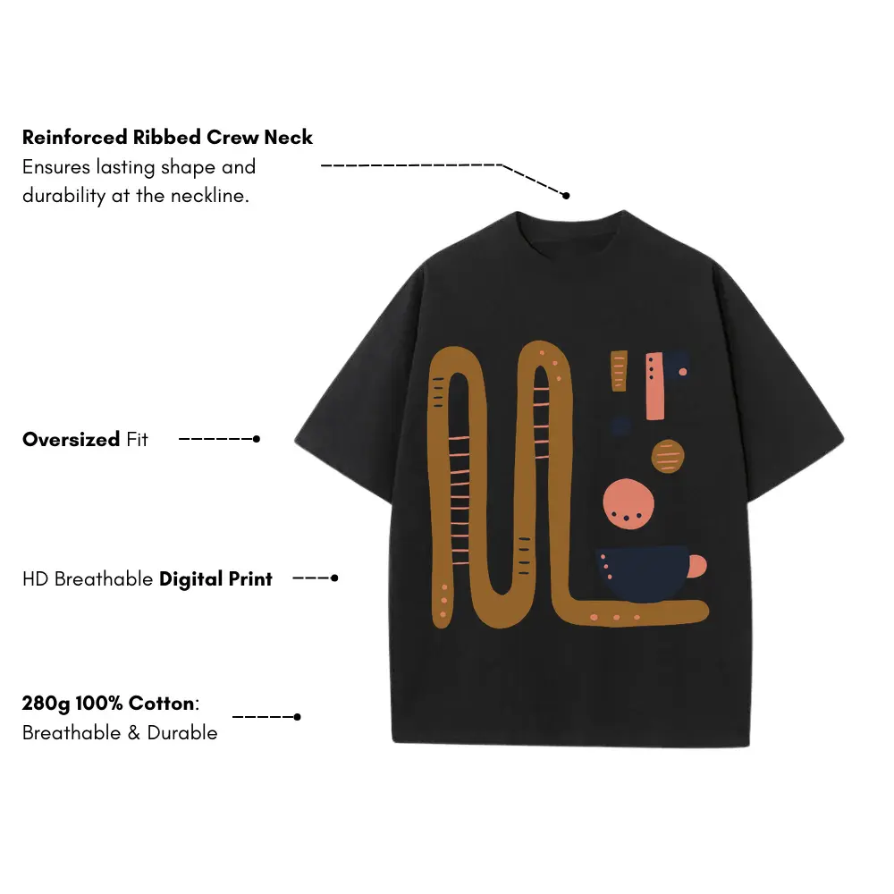 Abstract Coffee B Heavyweight Oversized Black Graphic Tee - Image 3