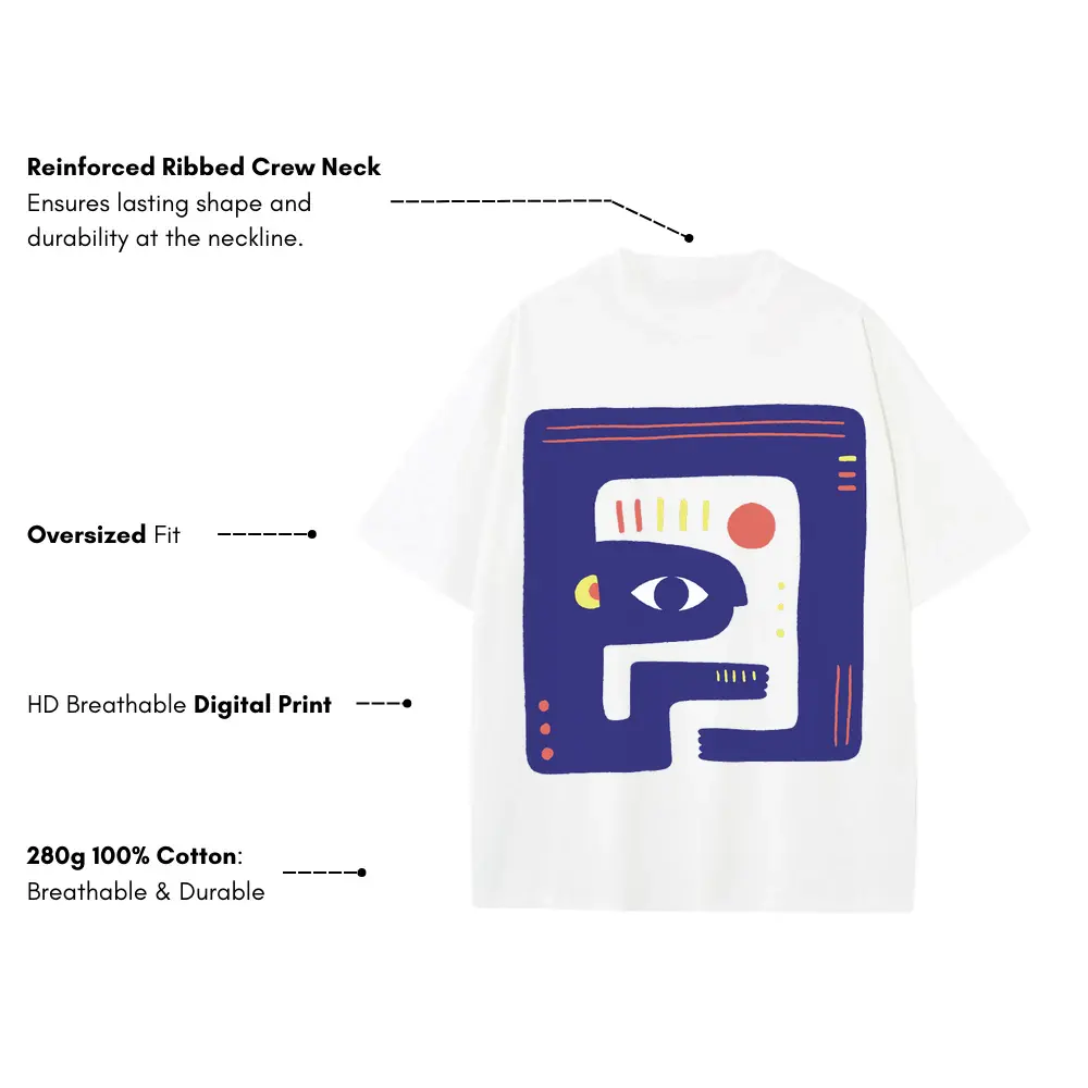 Abstract Organic Heavyweight Oversized White Graphic Tee - Image 3