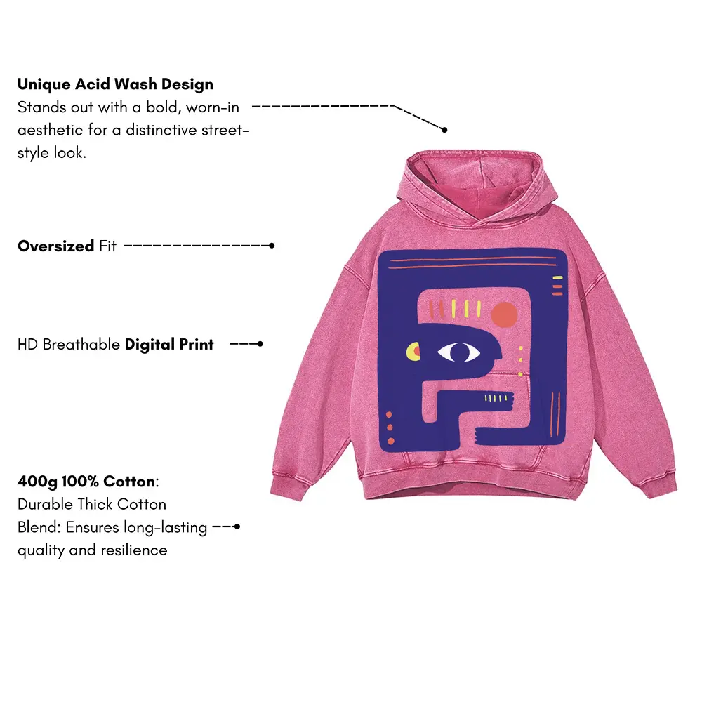 Abstract Organic Acid Wash Oversized Pink Hoodie - Image 3
