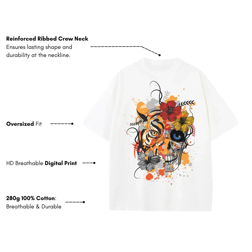 Abstract Tiger Heavyweight Oversized White Graphic Tee - Image 3