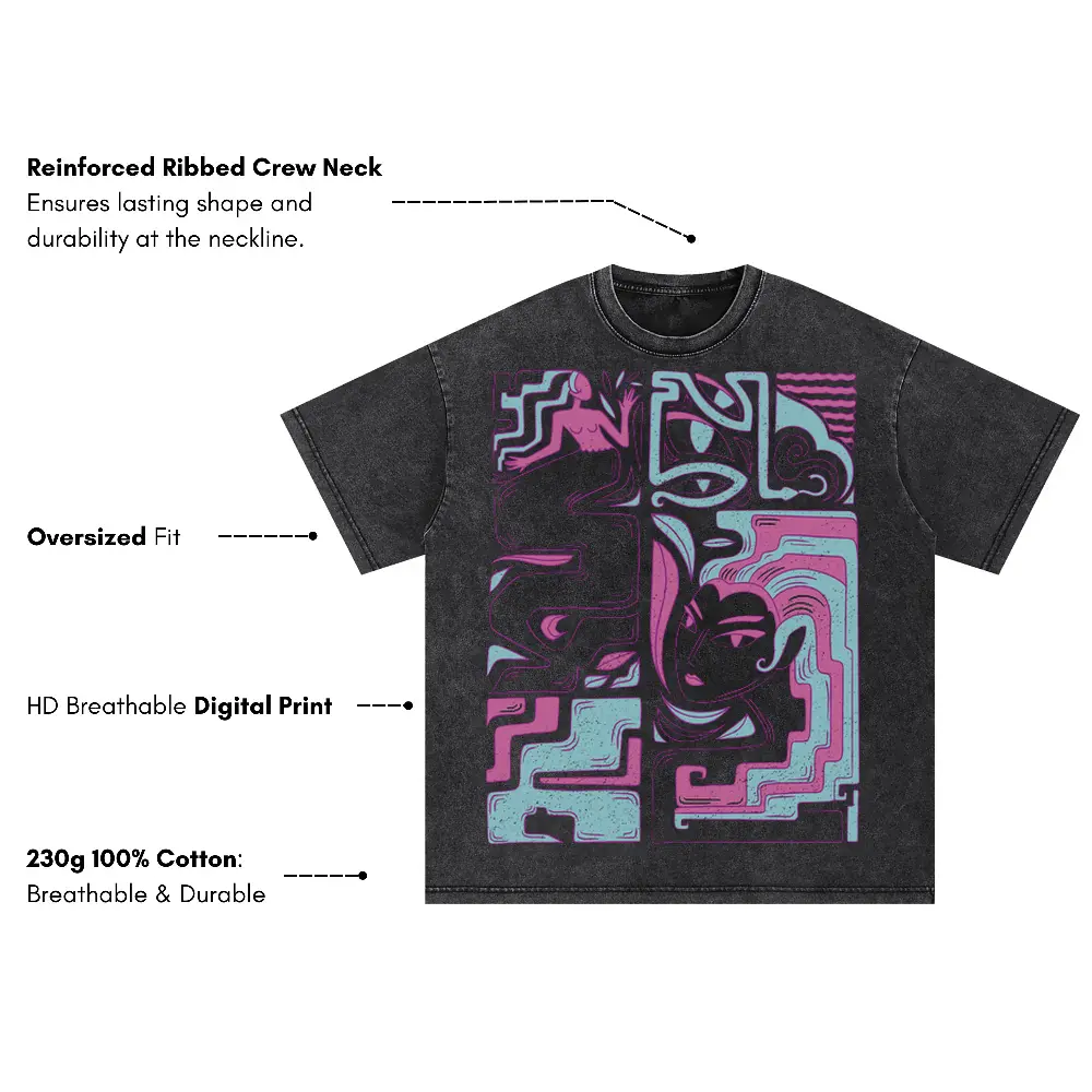 Abstract Woman Nature Oversized Acid Wash T-shirt - Image 3