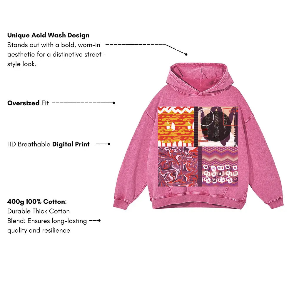Abstract Acid Wash Oversized Pink Hoodie - Image 3