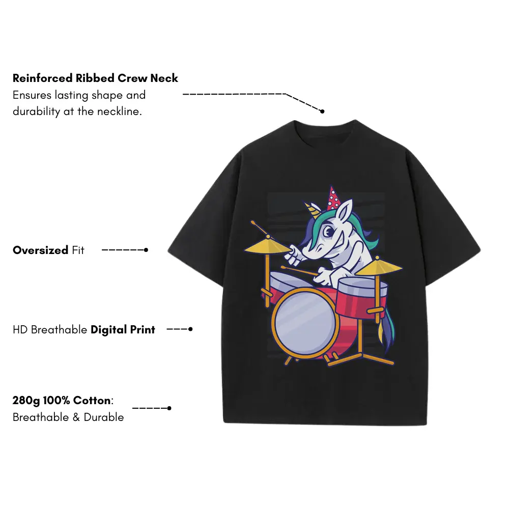 Birthday Unicorn Heavyweight Oversized Black Graphic Tee - Image 3