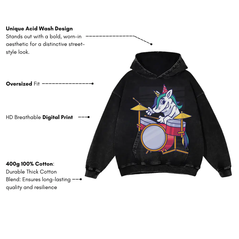Birthday Unicorn Acid Wash Oversized Hoodie - Image 3