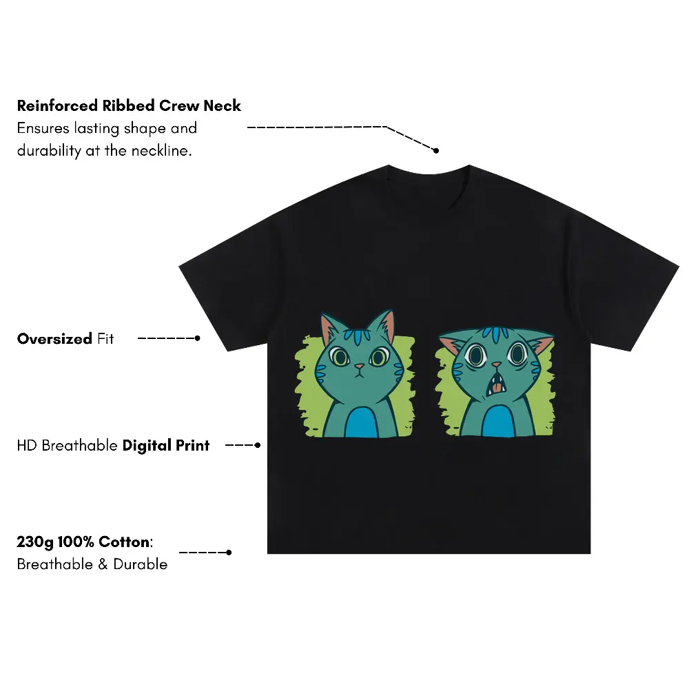 2 Expressions Cat Oversized Black Graphic Tee - Image 3
