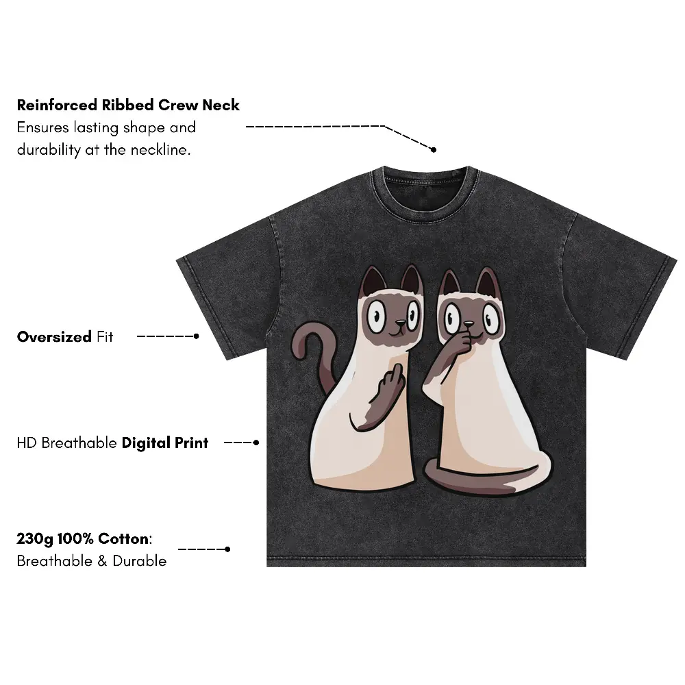 257 Siamese Cats Oversized Acid Wash T-shirt - Image 3