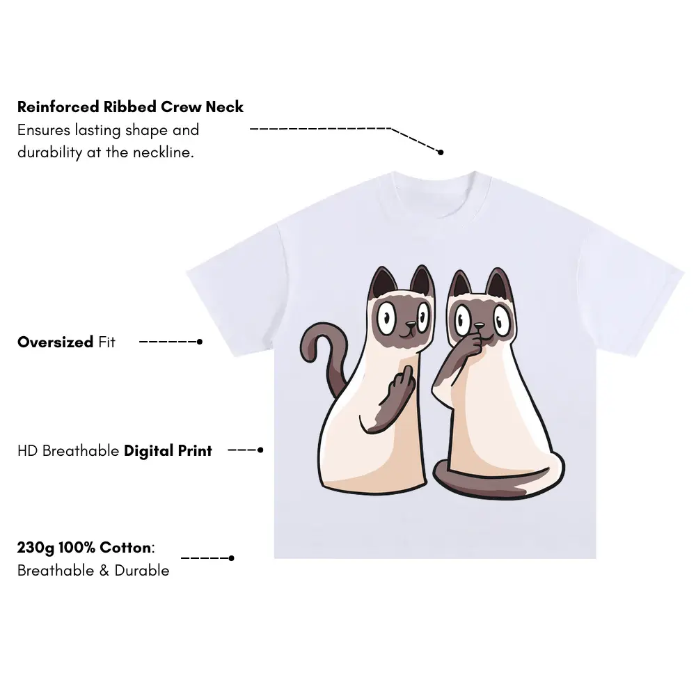 257 Siamese Cats Oversized White Graphic Tee - Image 3