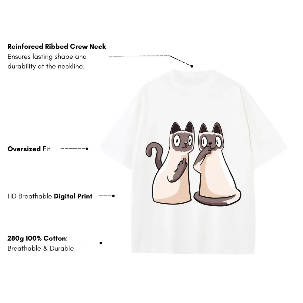 257 Siamese Cats Heavyweight Oversized White Graphic Tee - Image 3
