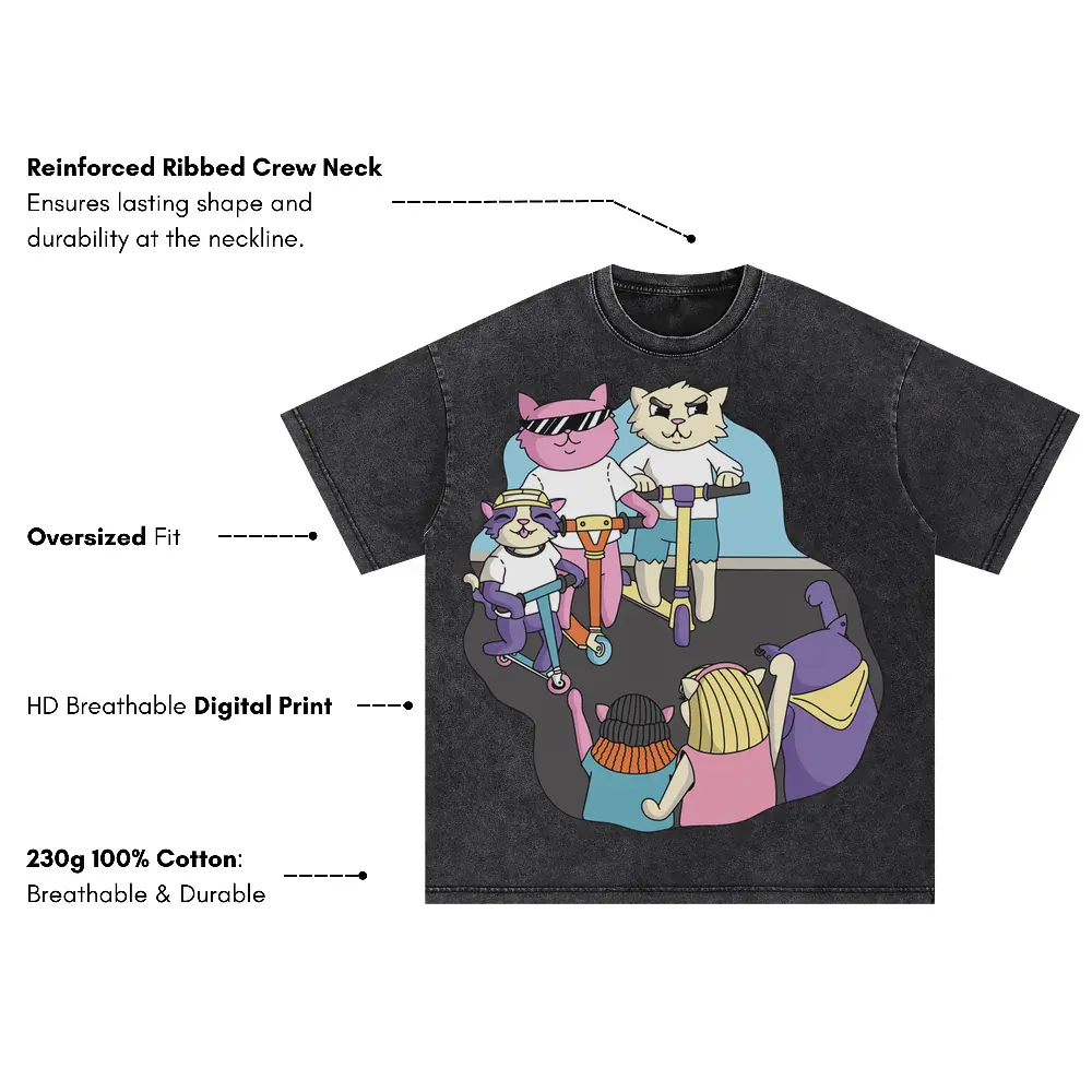 3 Scooter Cats Oversized Acid Wash T-shirt - Image 3