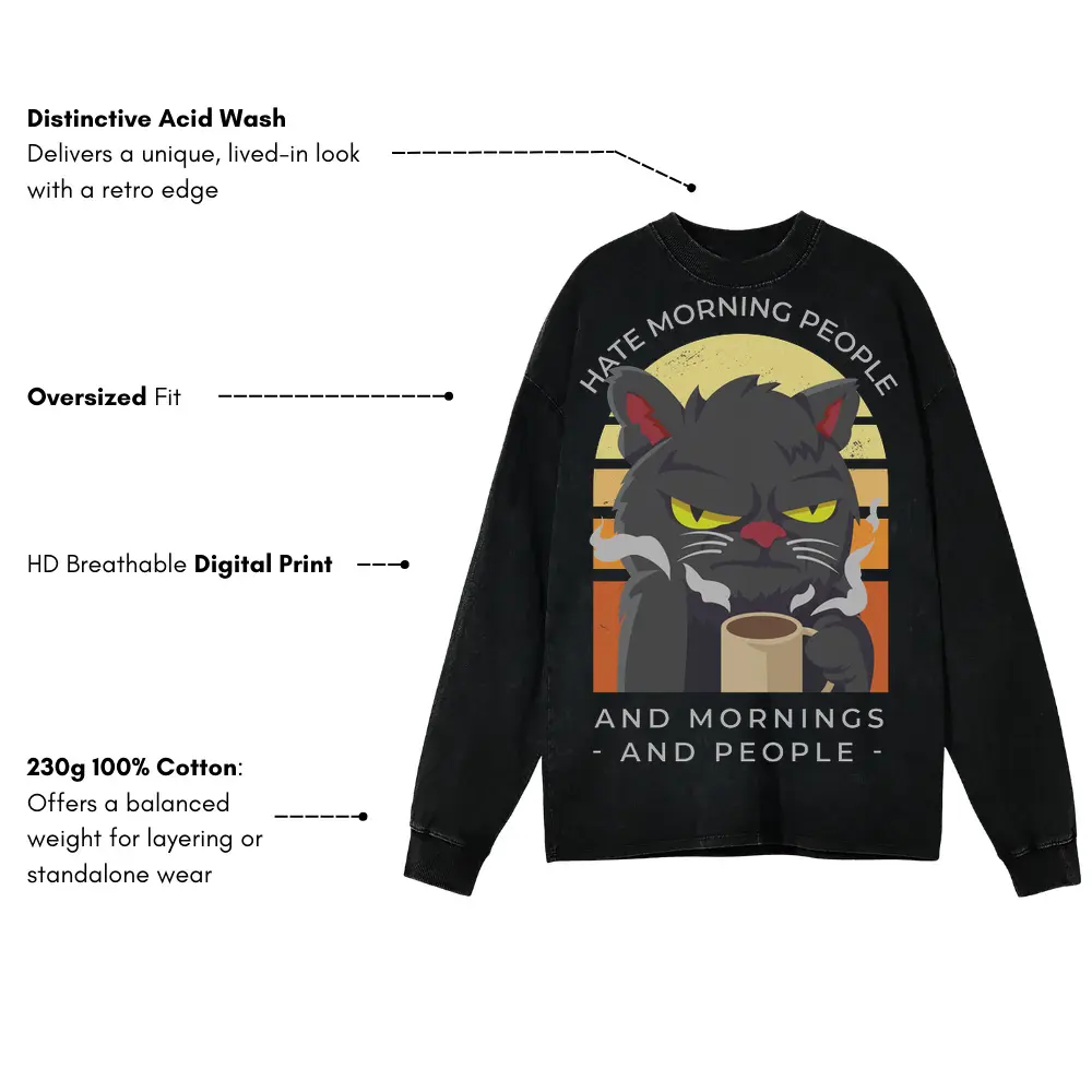 Agrycoffecat Acid Wash Oversized Long Sleeve Shirt - Image 3